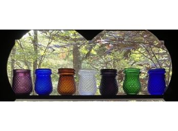 (7) ANTIQUE CHRISTMAS TREE GLASS  CANDLE HOLDERS