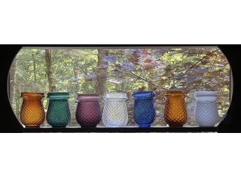 (7) ANTIQUE CHRISTMAS TREE GLASS  CANDLE HOLDERS