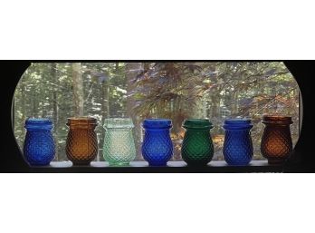 (7) ANTIQUE CHRISTMAS TREE GLASS  CANDLE HOLDERS