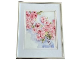 WATERCOLOR of PINK FLOWERS SIGNED RYN