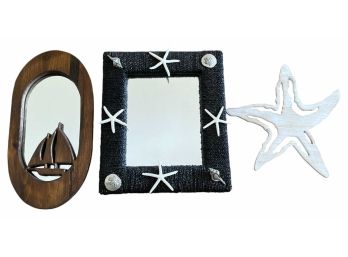 SHELL MIRROR, SAIL BOAT MIRROR & STAR FISH WALL HANGING