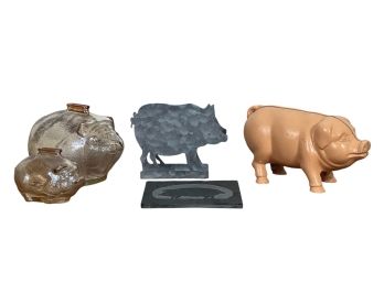 PIG-THEMED LOT with CAST IRON PIGGY BANKS etc