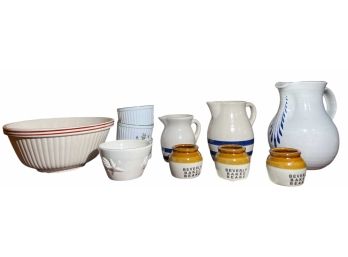 SHELF Of PITCHERS, BOWL And BEAN POTS