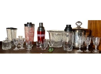 GROUPING Of BARWARES Including CRYSTAL WINE COOLER