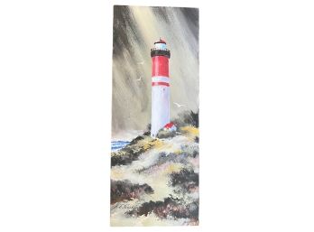 OIL on PANEL of LIGHTHOUSE by RAYMOND E. PARSONS