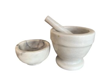 MARBLE MORTAR & PESTLE and a second MORTAR