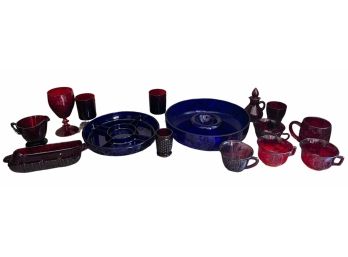 GROUPING Of RUBY, AMBER And COBALT GLASS