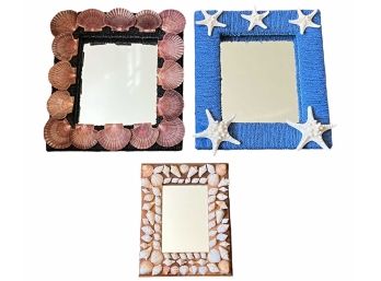 (3) BEACHY MIRRORS with APPLIED SHELLS