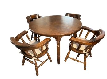 COLONIAL REVIVAL PINE CAPTAIN'S TABLE and CHAIRS
