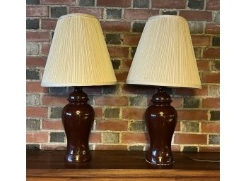PAIR of GLAZED CERAMIC TABLE LAMPS