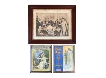 PRINT of (18th c) DINERS & (2) FRAMED PIECES of SH