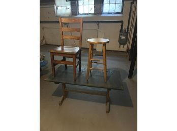 LOW TRESTLE TABLE, CHAIR and STOOL