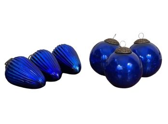 GROUP of CONTEMPORY COBALT GLASS ORNAMENTS