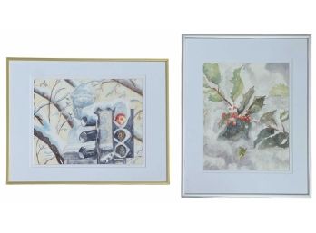(2) WATERCOLORS with SNOW SCENES signed RYN
