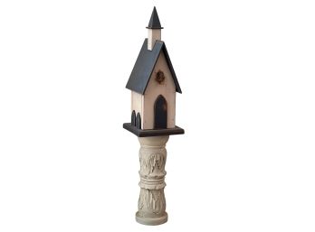 CARVED and PAINTED WOODEN BIRD HOUSE on CARVED POS
