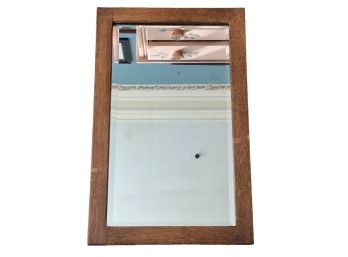 ANTIQUE OAK BEVELED GLASS MIRROR