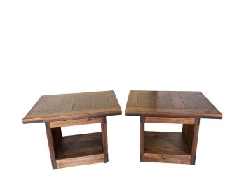 PAIR of VINTAGE STAINED PINE END TABLES