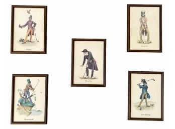 SET of (5) NICELY FRAMED HUMOROUS GOLF PRINTS
