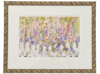 WATERCOLOR of HOLLYHOCKS SIGNED RYN