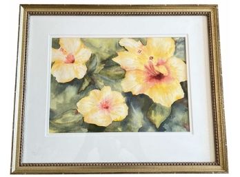 WATERCOLOR of YELLOW HIBISCUS SIGNED RYN