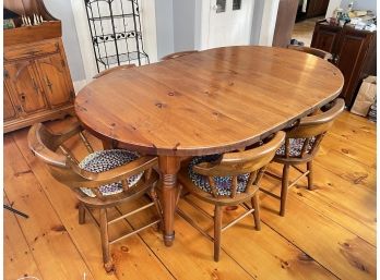 COLONIAL REVIVAL SOLID PINE TABLE and (6) CHAIRS