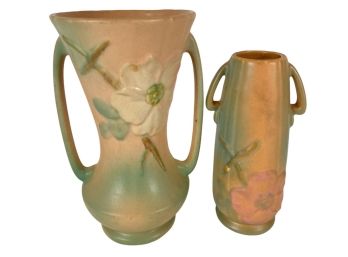 (2) WELLER WILD ROSE VASES