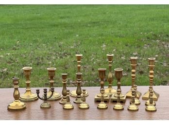 GROUPING of MINIATURE BRASS CANDLESTICKS