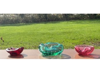 (3)  ART GLASS ASH TRAYS