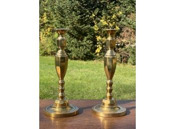 PAIR of HEAVY ENGLISH BRASS CANDLESTICKS