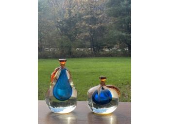 (2) FIGURAL FRUIT ART GLASS BOOKENDS