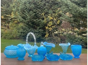 (10) PIECE OPALESCENT BLUE HOBNAIL GLASS LOT