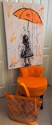 Orange Vanity Chair, Hermes Orange Umbrella Print & Eric Javits Tote