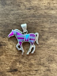 Sterling Horse Pendant With Purple Sugilite Turquoise And Opal Inlay