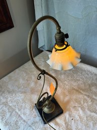Vintage Brass Table Lamp  With Glass Shade