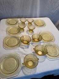 15 Pieces Of Yellow Depression Glass