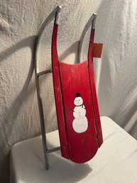 Antique  Sled  With Snowman Decoration
