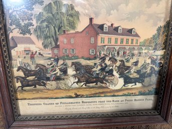 Nice Frame With Print Of Trotting Horse Racing Philadelphia