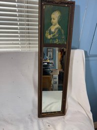 Vintage Long  Narrow Mirror And Picture In Frame