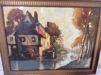 Frame With Picture Of House And Stream