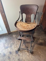 Antique Collapsible Oak Hi Chair