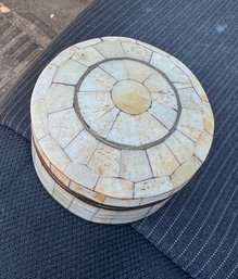 Early Brass And Bone  Inlaid  Trinket Jar