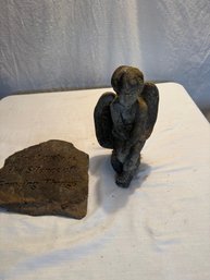 Cement Angel And Inscribed Plaque