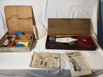 Gilbert Erector SetParts  InOriginal Gilbert Wooden Box Plus Accessories