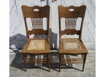 Pair Of Oak Press Back Chairs