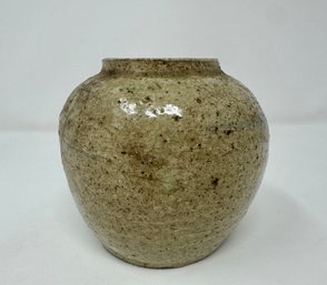 Antique Rustic Chinese Wheel-thrown Earthenware Or Sandstone Ginger, Spice, Or Herb Storage Jar