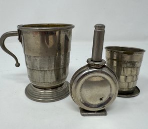 Vintage Collapsable Cups And Banjo Style Pocket Oil Can