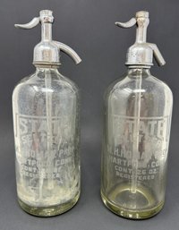 Two Vintage Etched Seltzer Bottles - State Seltzer