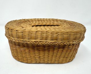 Vintage Oval Sweetgrass Covered Basket