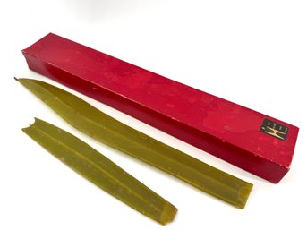 Mid Century Modern Hand Rolled Pure Beeswax Foliage Stylized Taper Candles In Original Box
