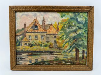 Vintage 1941 Signed Framed Oil Painting Of Cottage